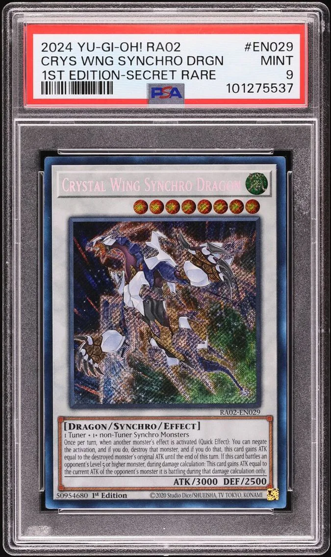 2024 #RA02-EN029 Crystal Wing Synchro Dragon PSA 9 Yu-Gi-Oh! RA02 1st Edition Secret Rare