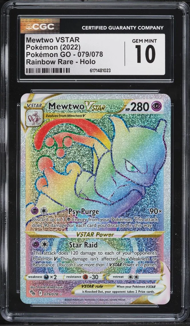 2022 Pokemon Sword & Shield Pokemon GO Rainbow Rare Mewtwo VSTAR #79 CGC 10 GEM MINT