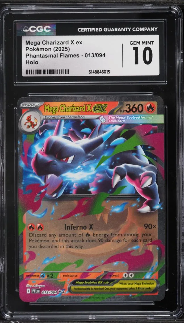 2025 Pokemon Mega Evolution Phantasmal Flames Holo Mega Charizard X EX #13 CGC 10 GEM MINT