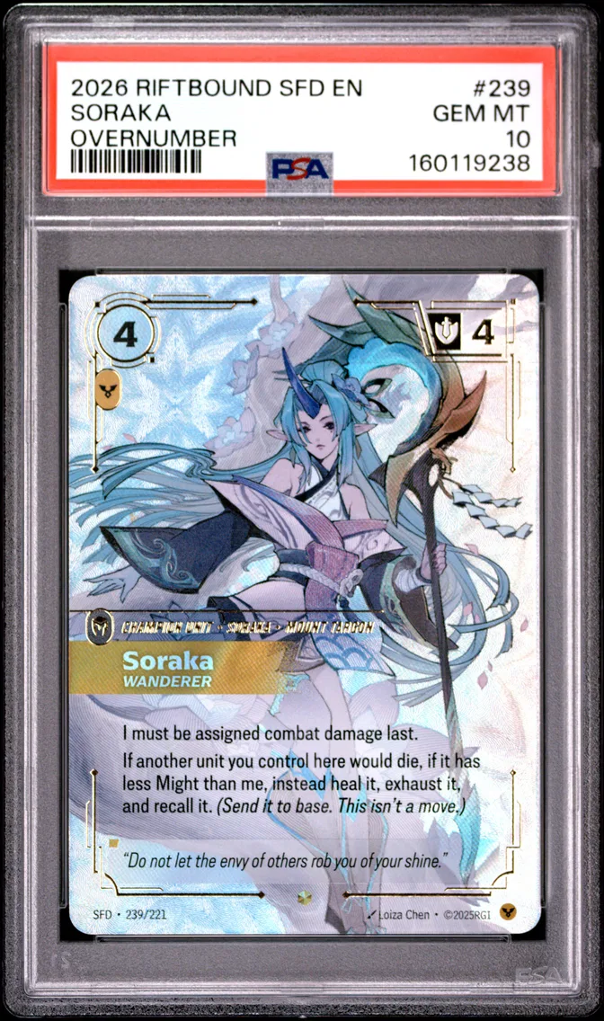 2026 #239 Soraka - Wanderer PSA 10 Riftbound: League of Legends Sfd-Spiritforged