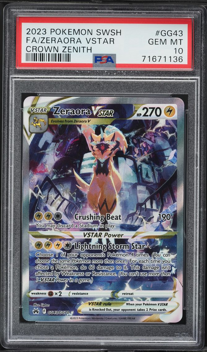 2023 #GG43 Full Art/Zeraora Vstar PSA 10 Sword and Shield Crown Zenith Pokemon