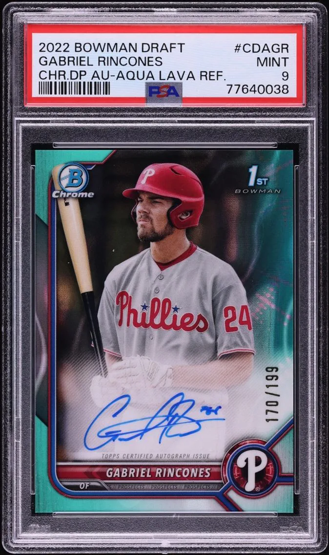 2022 Bowman Chrome Aqua Lava Gabriel Rincones PROSPECT AUTO /199 #CDA-GR PSA 9 MINT