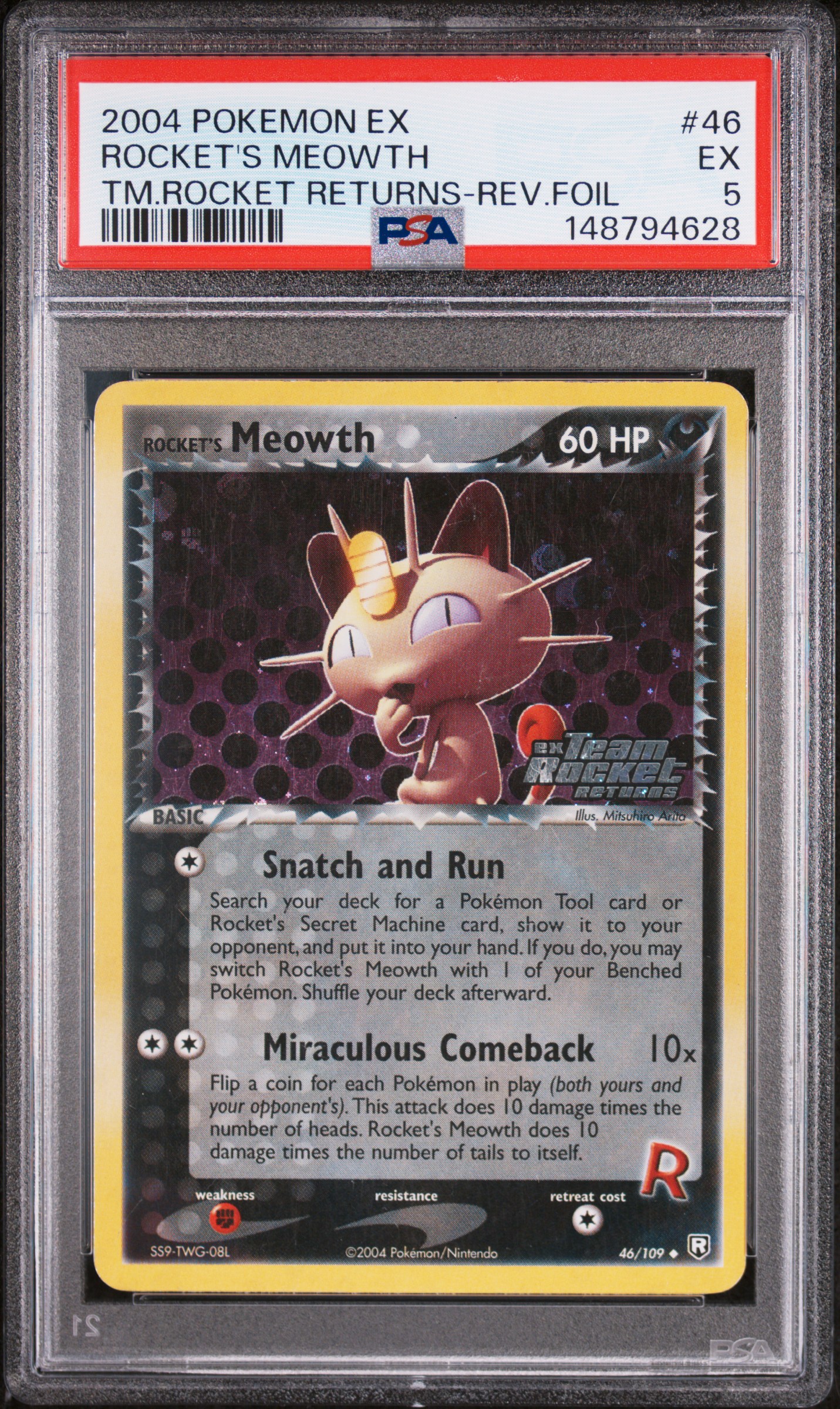 2004 #46 Rocket'S Meowth-Reverse Foil PSA 5 Ex Team Rocket Returns