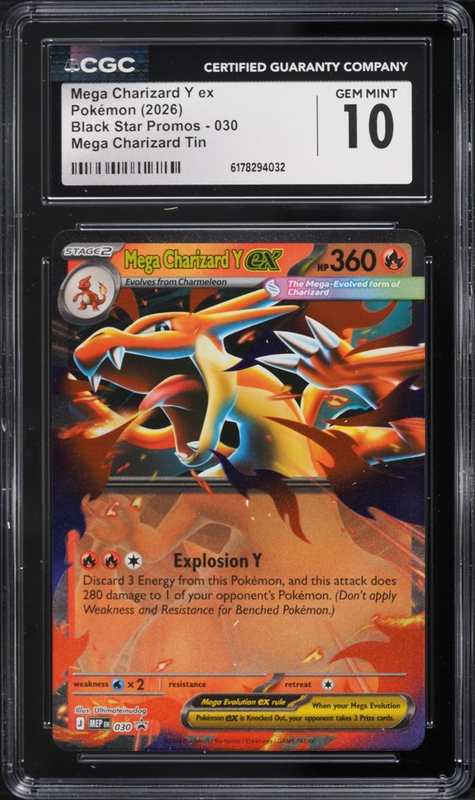 2026 Pokemon Mega Evolution Black Star Promo Tin Mega Charizard Y EX #30 CGC 10 GEM MINT