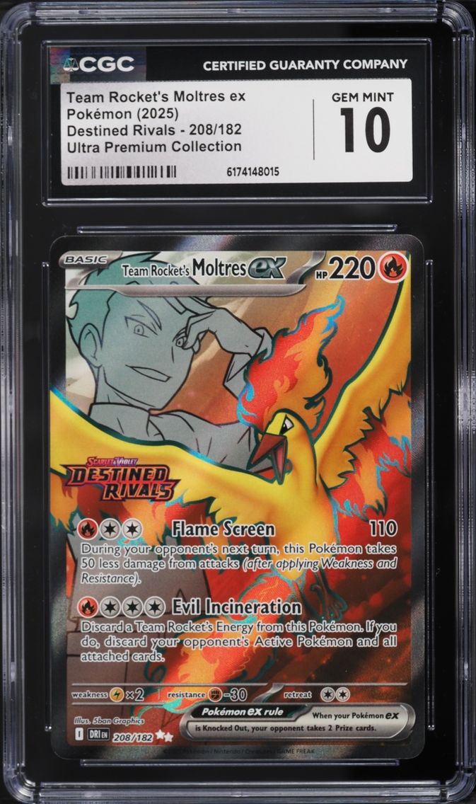 2025 Pokemon SV Promo Destined Rivals UPC Full Art Team Rocket's Moltres EX #208 CGC 10