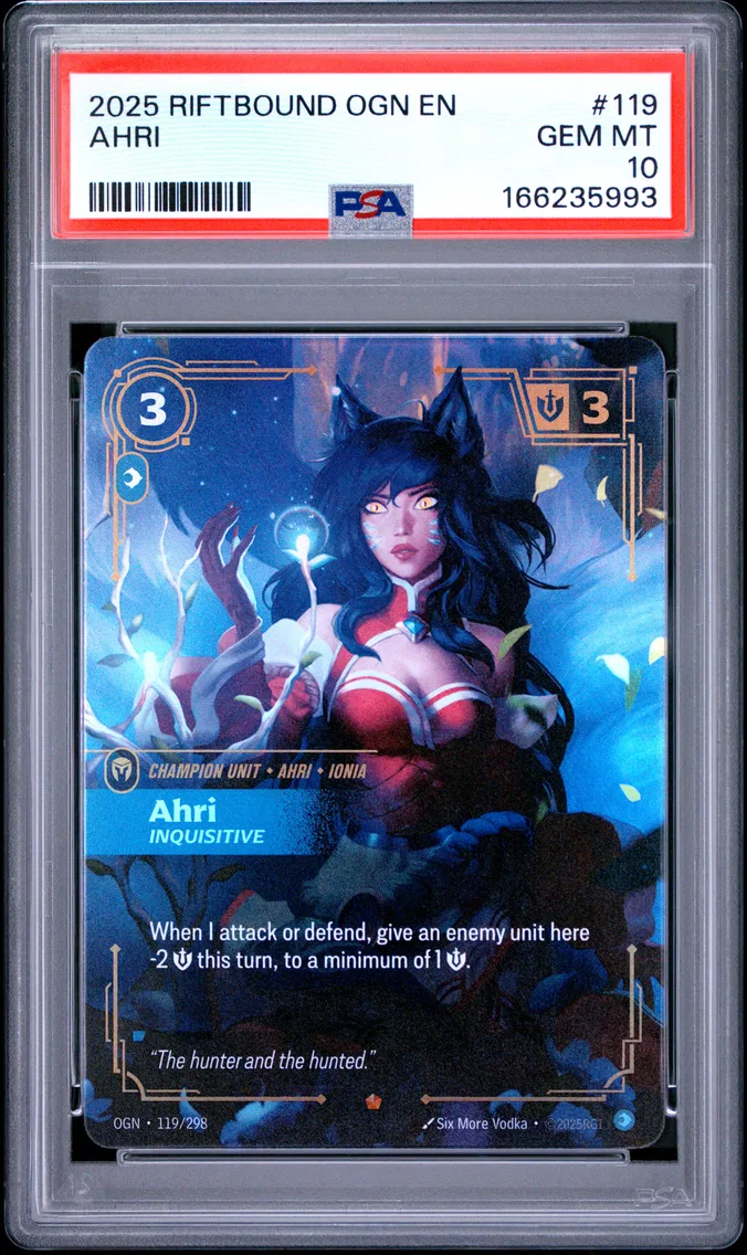 2025 #119 Ahri - Inquisitive PSA 10 Riftbound: League of Legends Ogn-Origins