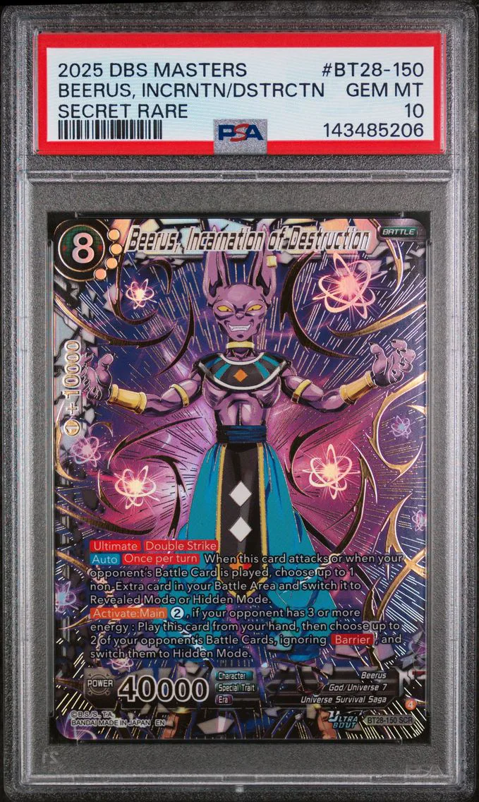 2025 #BT28-150 Beerus, Incarnation of Destruction PSA 10 Dragon Ball Super Card Game Masters Series 28 Prismatic Clash