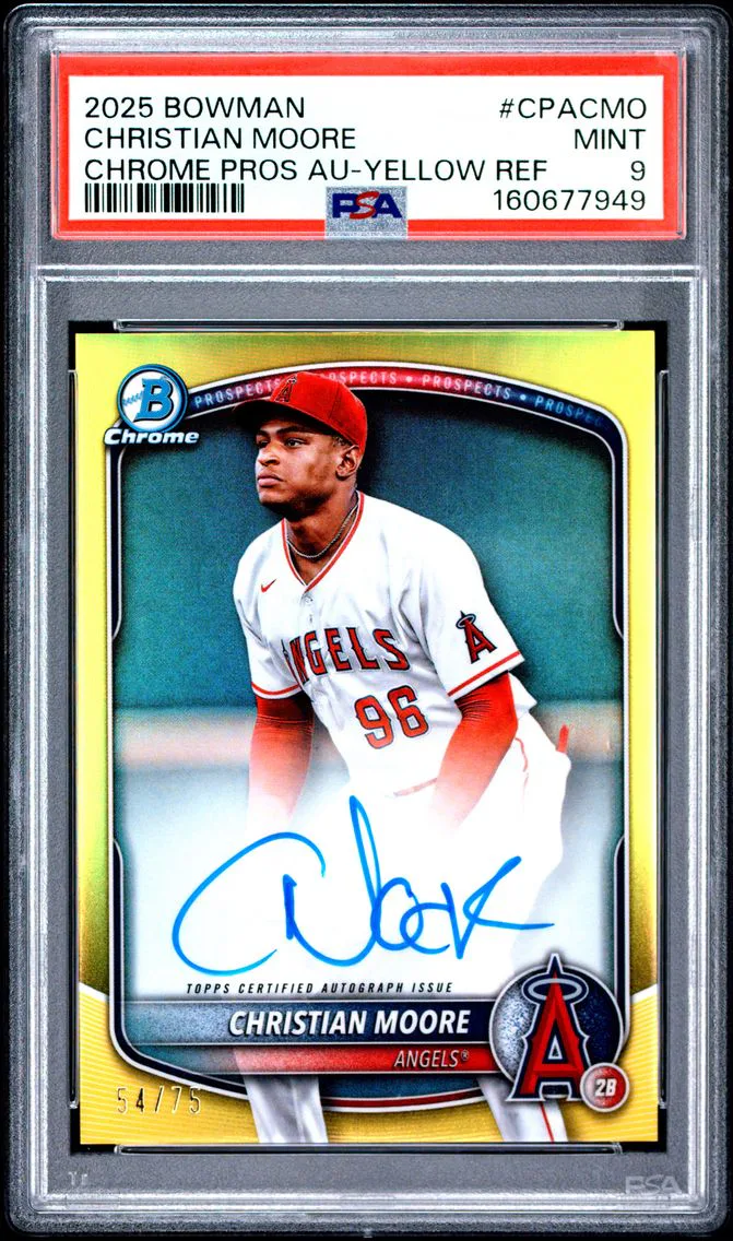 2025 #CPACMO Christian Moore PSA 9 Bowman Chrome Prospect Autographs