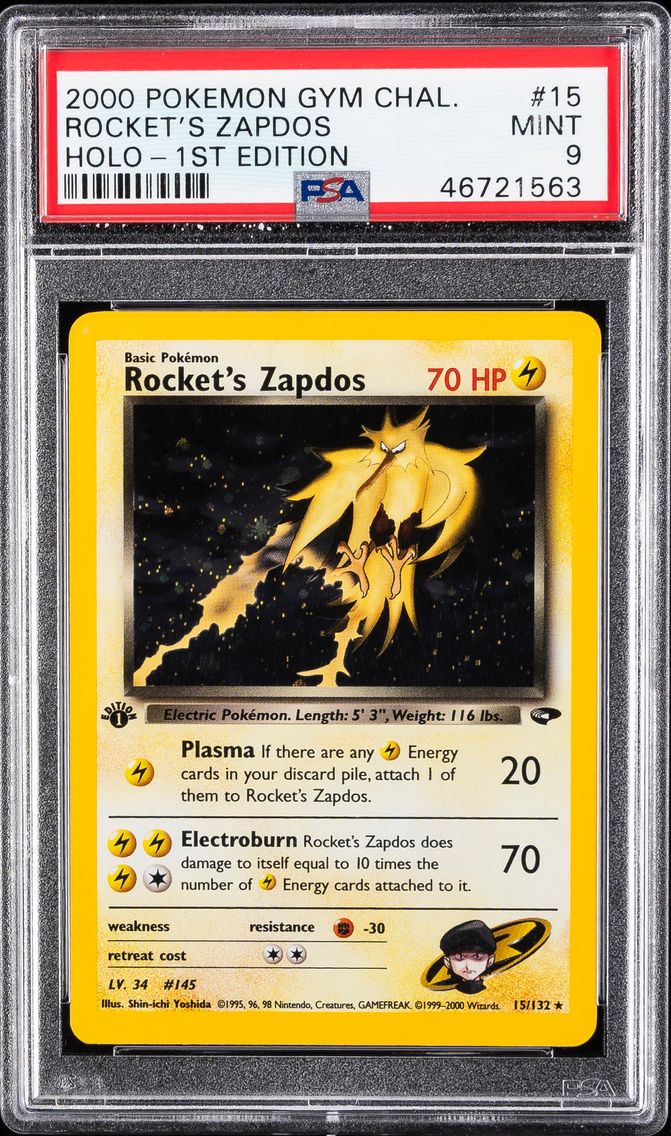 2000 #15 Rocket's Zapdos Holo-1st Edition PSA 9 Gym Challenge Pokemon