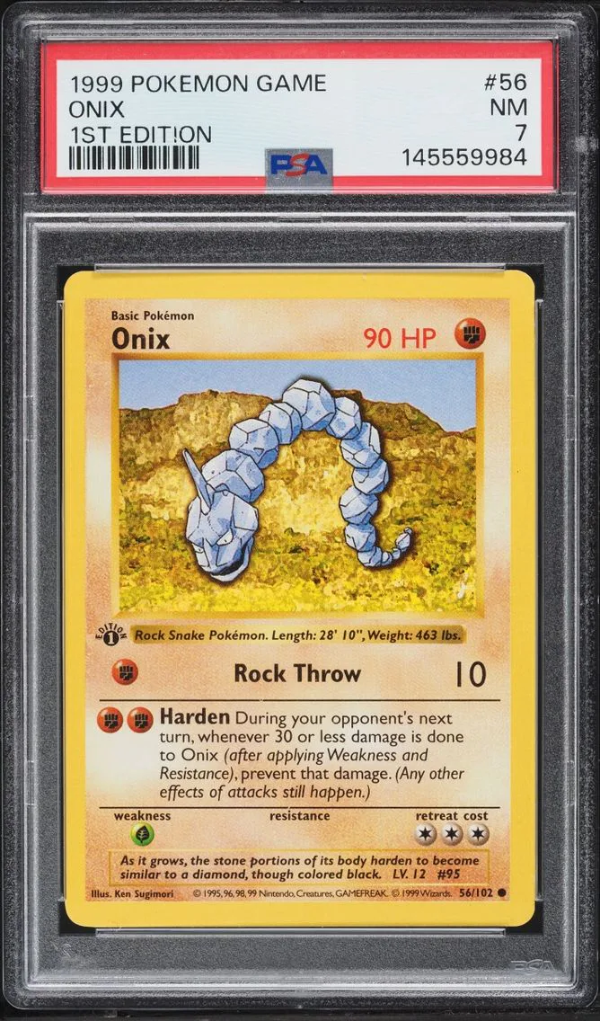 1999 #56 Onix PSA 7 Pokemon Base Set Shadowless 1st Edition