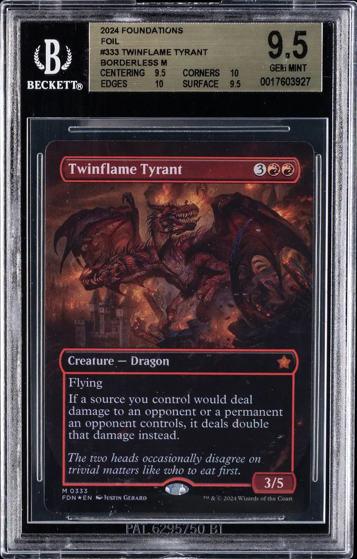 2024 #0333 Twinflame Tyrant BORDERLESS M BGS 9.5 Magic The Gathering Foundations Foil Magic The Gathering