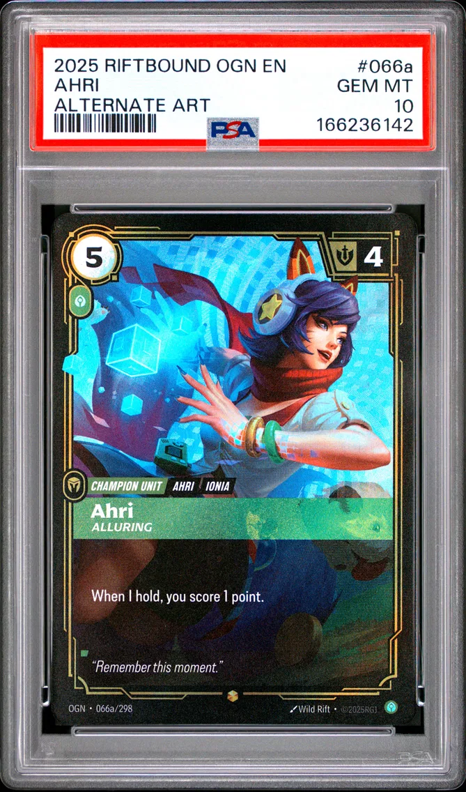 2025 #066a Ahri - Alluring PSA 10 Riftbound: League of Legends Ogn-Origins