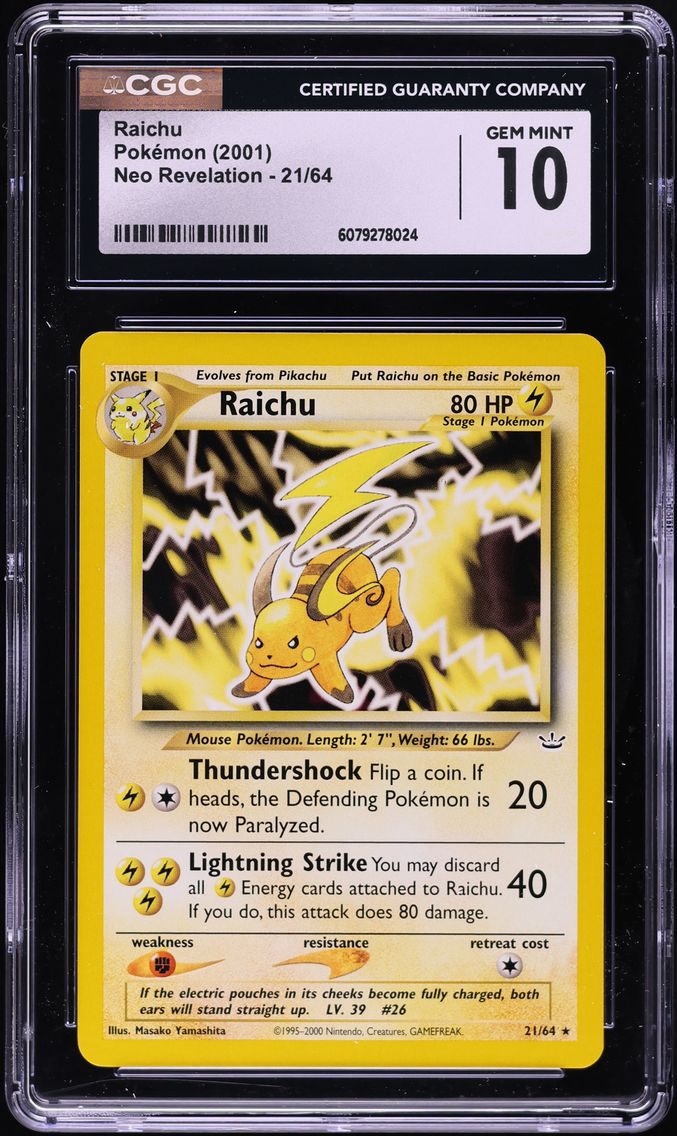2001 #21 Raichu CGC 10 Neo Revelation - Unlimited - English Pokemon