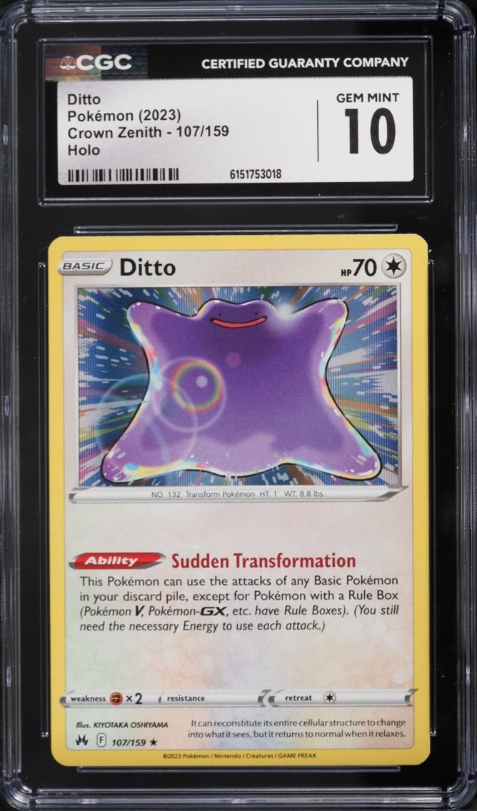 2023 Pokemon Sword & Shield Crown Zenith Holo Ditto #107 CGC 10 GEM MINT