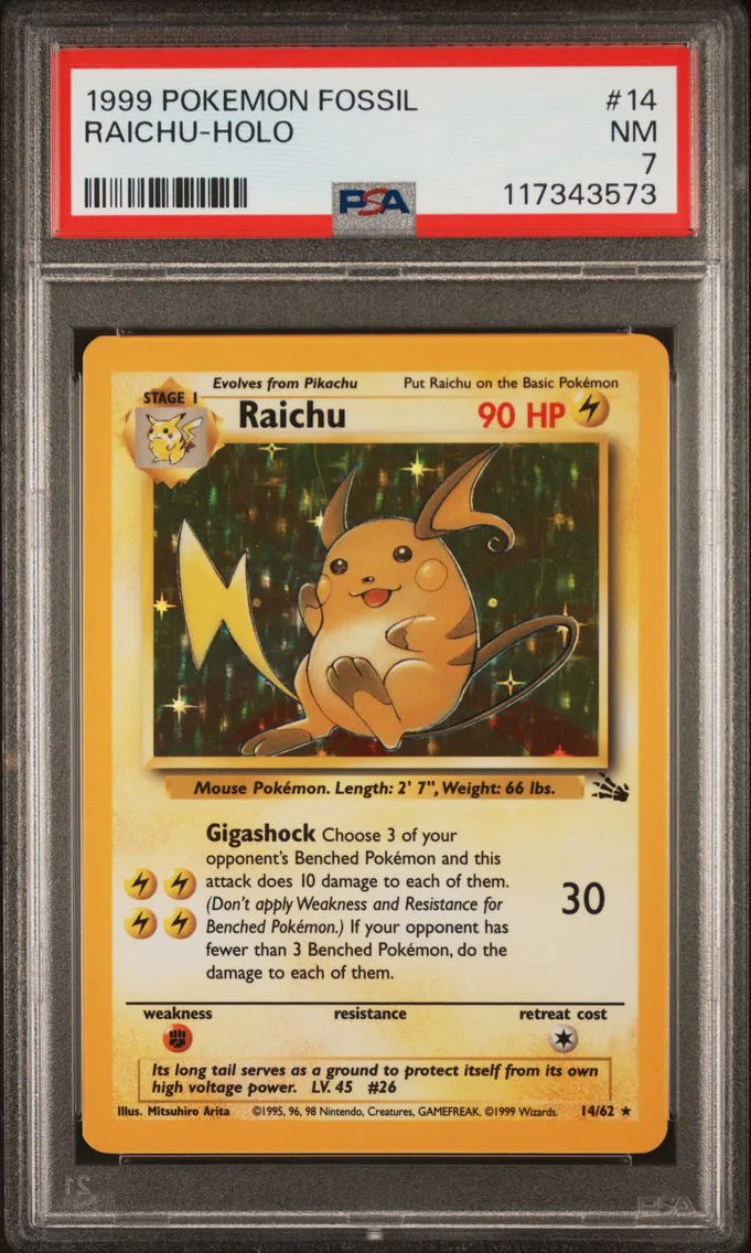 1999 #14 Raichu-Holo PSA 7 Fossil