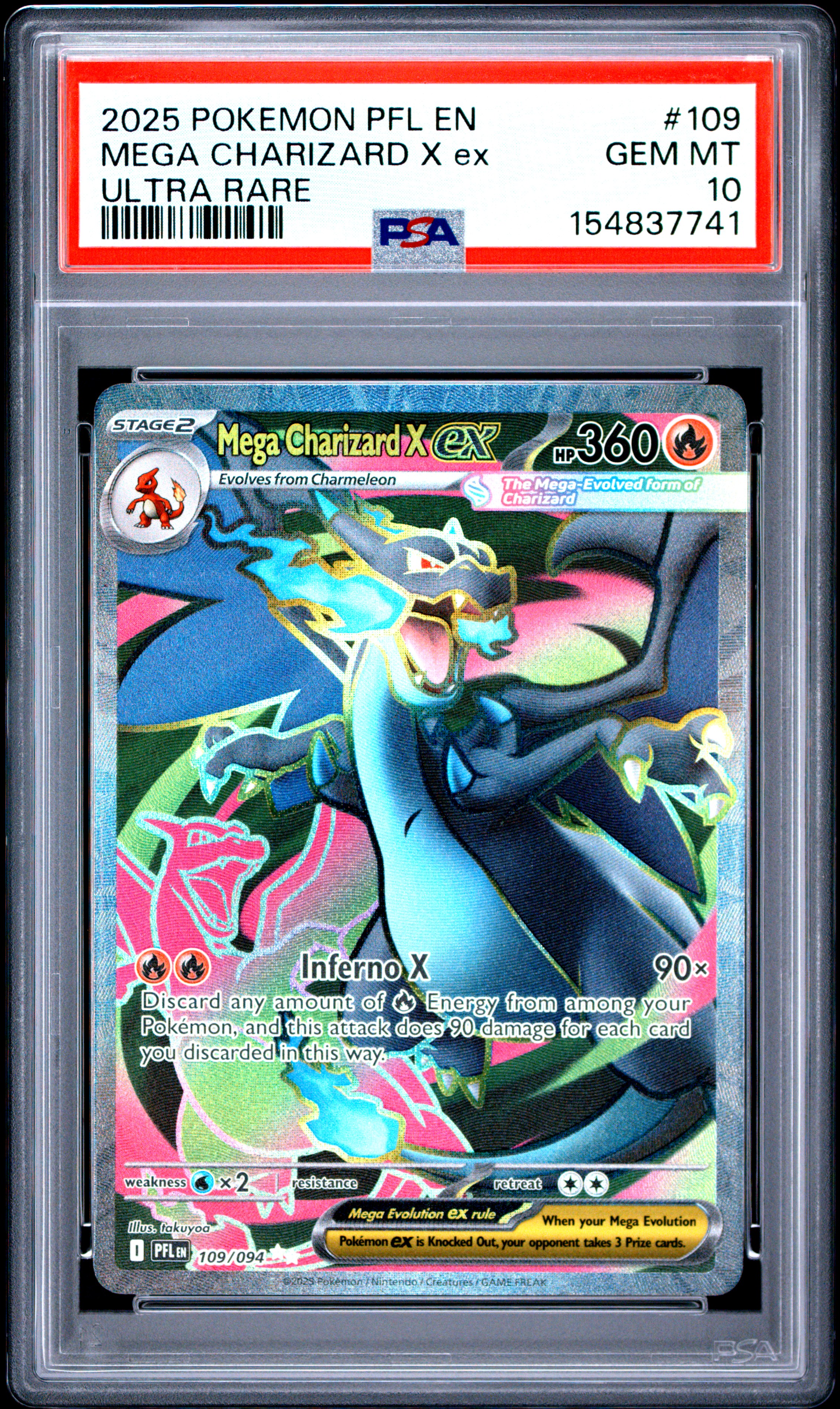 2025 #109 Mega Charizard X Ex PSA 10 Pfl En-Phantasmal Flames