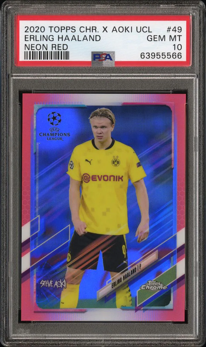 2020 #49 Erling Haaland PSA 10 Topps Chrome X Steve Aoki UEFA Champions League Neon Future