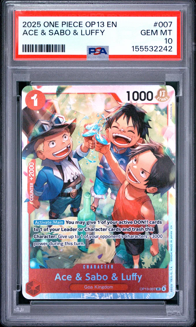 2025 #007 Ace & Sabo & Luffy PSA 10 One Piece OP13-Carrying on His Will