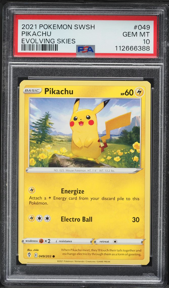2021 #049 Pikachu PSA 10 Sword & Shield Evolving Skies Pokemon
