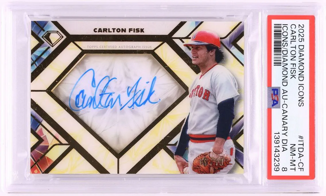 2025 Topps Diamond Icons Of The Diamond Canary Carlton Fisk AUTO /10 #ITDA-CF PSA 8 NM-MT