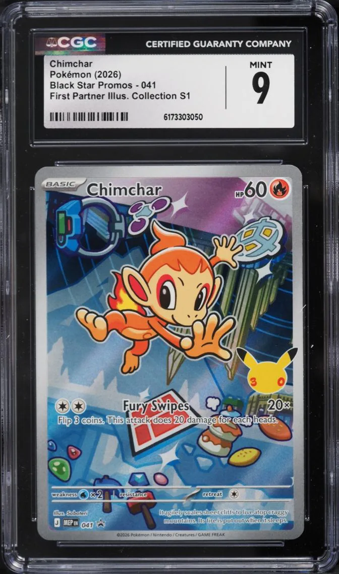 2026 Pokemon Mega Evolution Promo First Partner Illustration S1 Full Art Chimchar #41 CGC 9