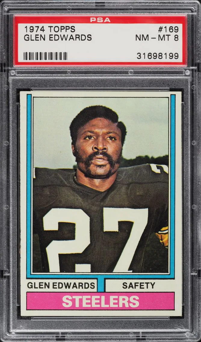 1974 TOPPS FOOTBALL GLEN EDWARDS ROOKIE #169 PSA 8 NM-MT