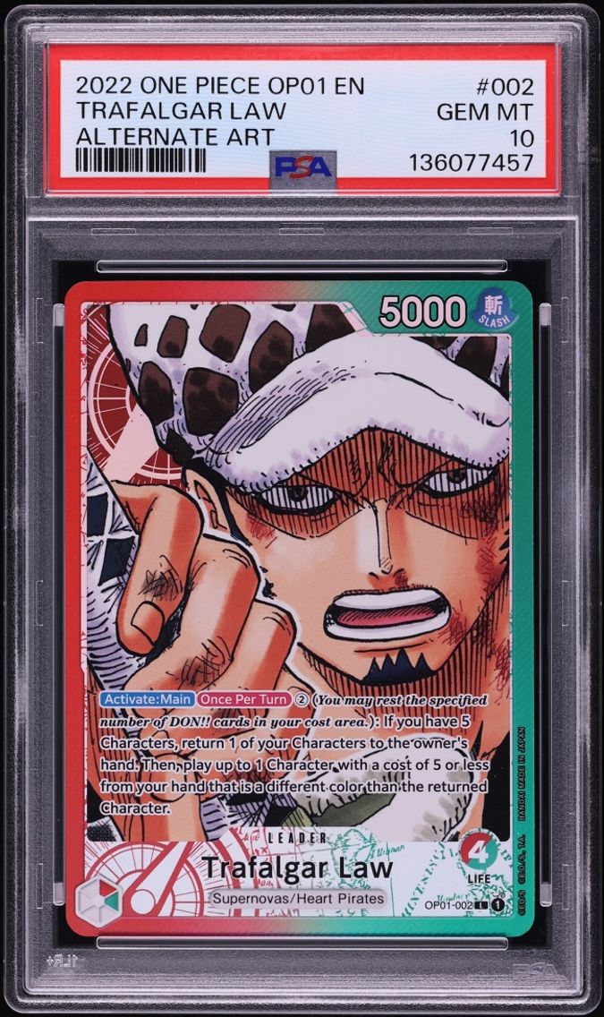 2022 #OP01-002 Trafalgar Law PSA 10 One Piece Romance Dawn Leader Pre Errata Alt Art