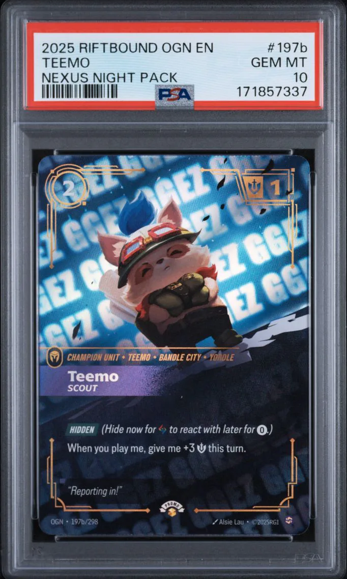 2025 #197b Teemo - Scout PSA 10 Riftbound: League of Legends Ogn-Origins