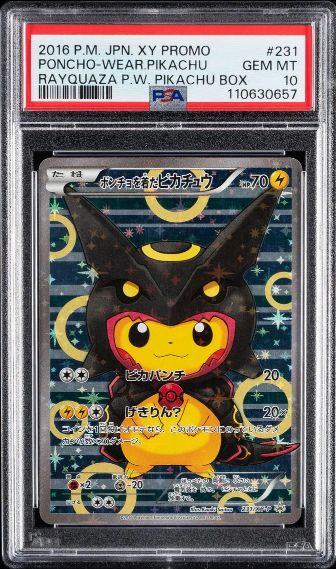2016 #231 PONCHO-WEARING PIKACHU PSA 10 POKEMON JAPANESE XY PROMO | RAYQUAZA PONCHO-WEARING PIKACHU BOX