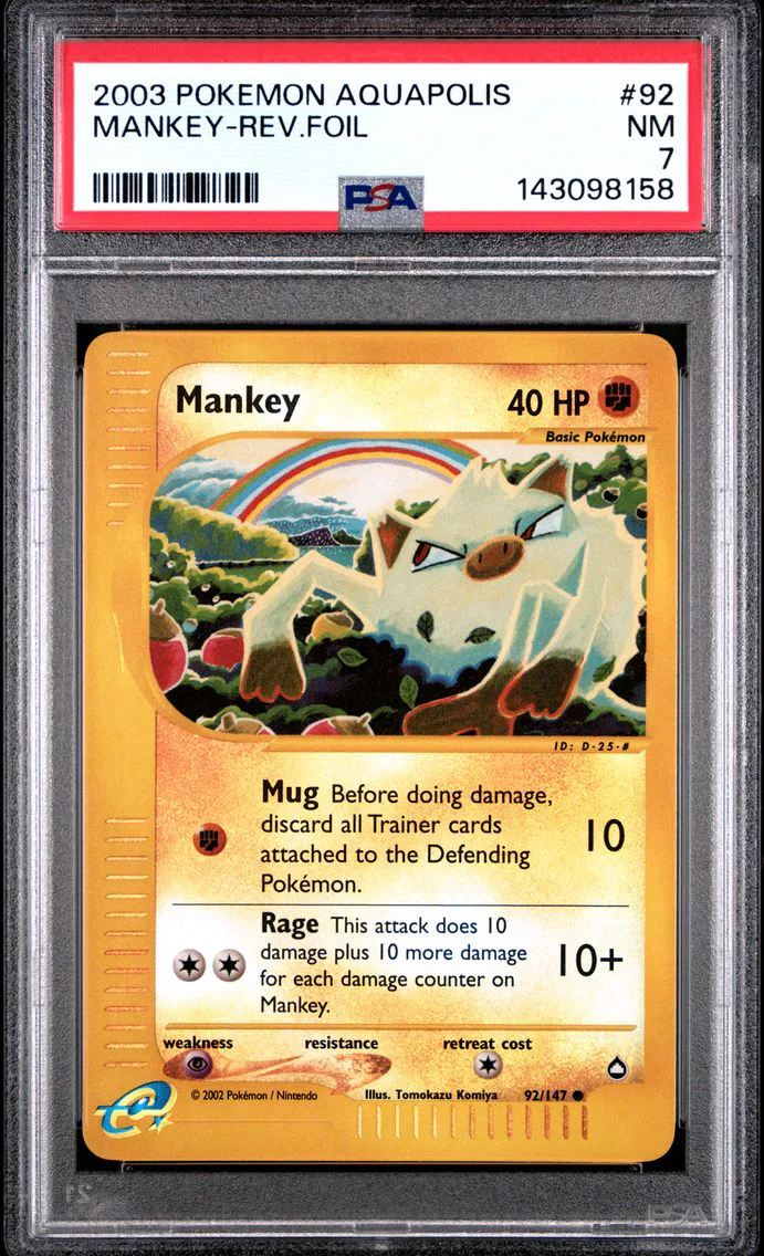 2003 #92 Mankey-Reverse Foil PSA 7 Aquapolis