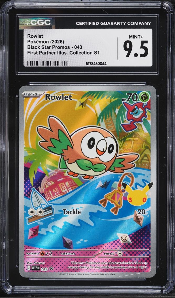 2026 Pokemon Mega Evolution Promo First Partner Illustration Full Art Rowlet #43 CGC 9.5 MINT+