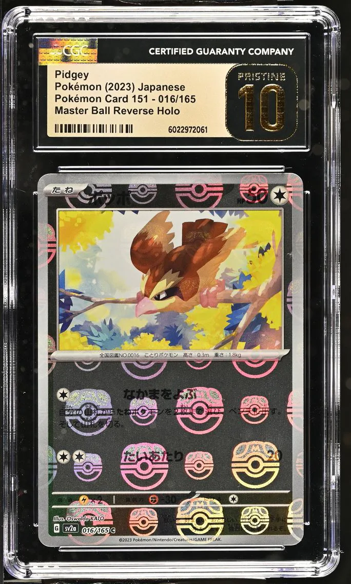 2023 #016 Pidgey Master Ball Reverse Holo CGC 10 Pristine Pokemon Card 151 - sv2a - Japanese