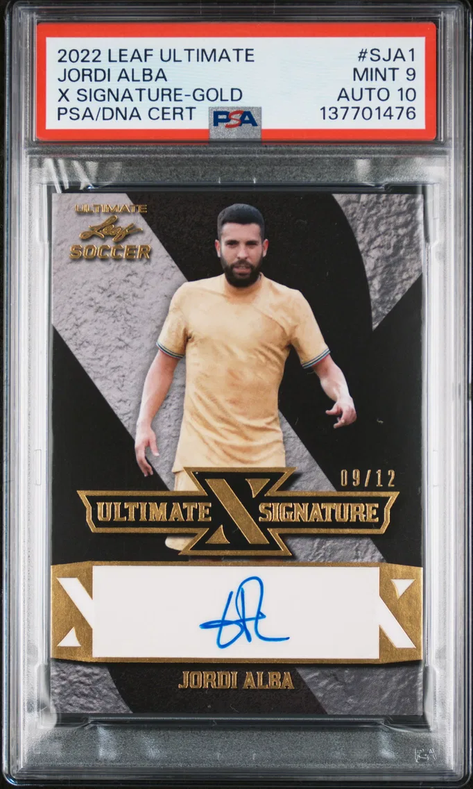 2022 #SJA1 Jordi Alba PSA 9 Leaf Ultimate Ultimate X Signatures
