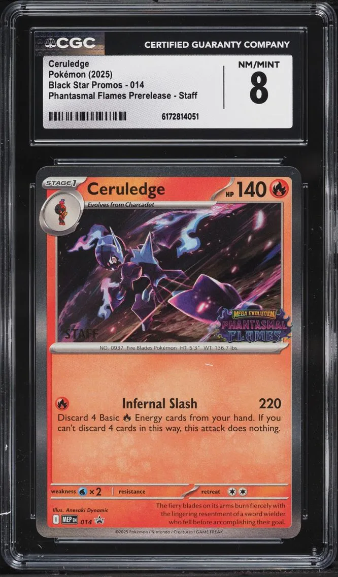 2025 Pokemon Mega Evolution Promo Phantasmal Flames Prerelease Staff Ceruledge CGC 8 NM-MT