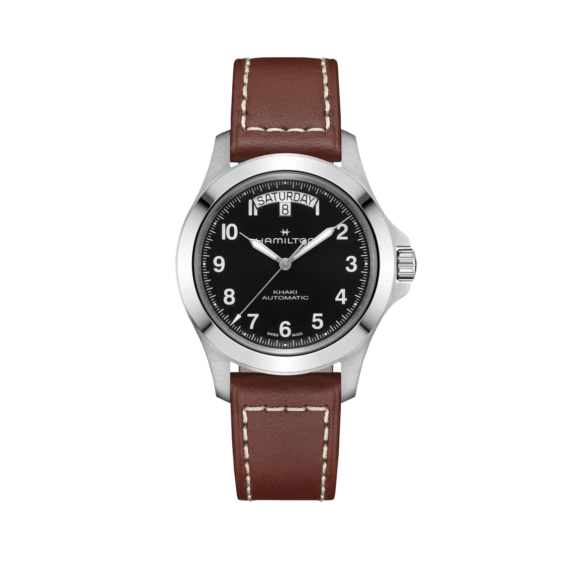 Hamilton Khaki Field Auto 40mm - Black on Brown Leather Strap