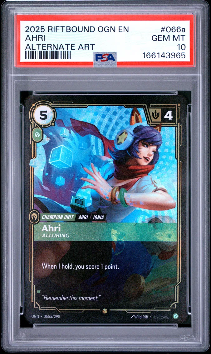 2025 #066a Ahri - Alluring PSA 10 Riftbound: League of Legends Ogn-Origins