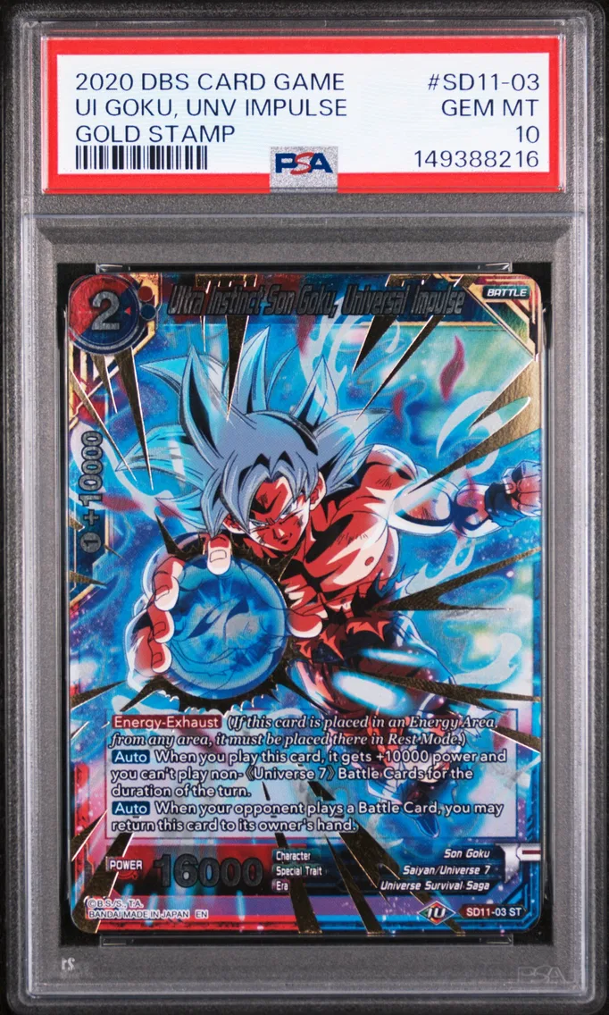 2020 #SD11-03 Ultra Instinct Son Goku, Universal Impulse PSA 10 Dragon Ball Super Card Game Starter Deck 11 Instinct Surpassed
