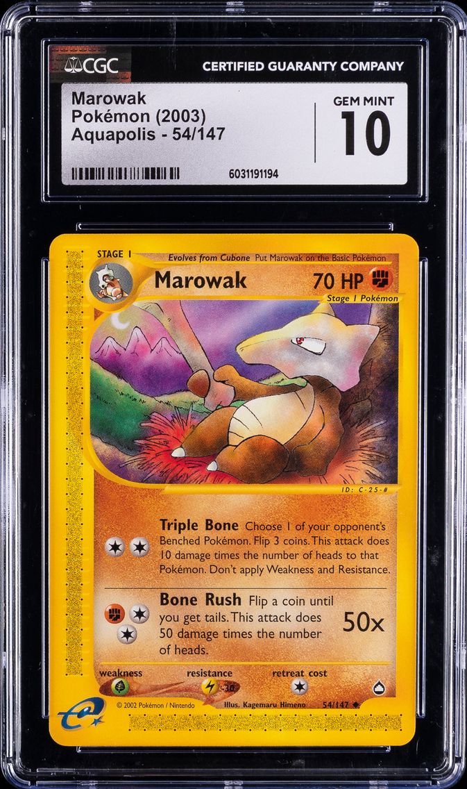 2003 #54 Marowak CGC 10 Aquapolis Pokemon