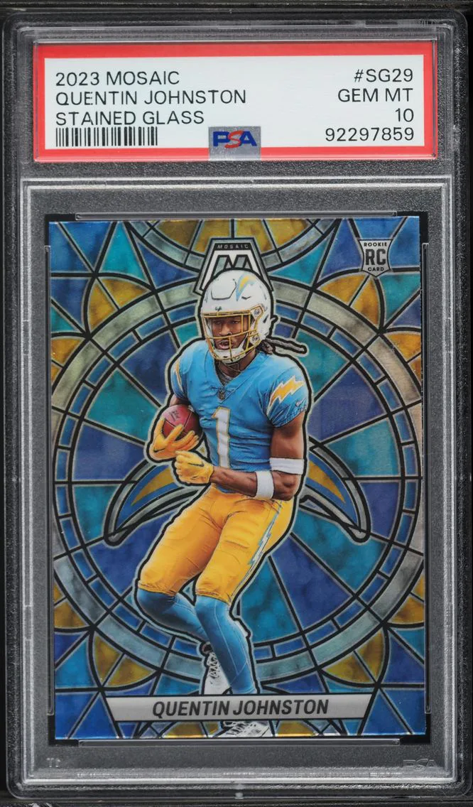 2023 #SG29 Quentin Johnston PSA 10 Panini Mosaic Stained Glass Football