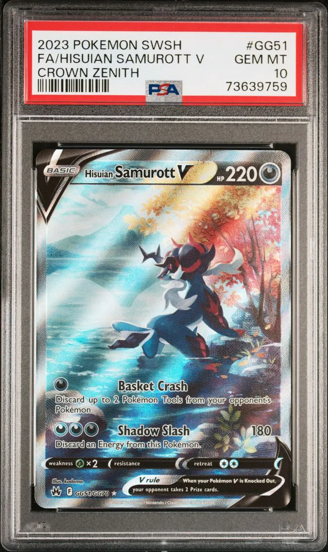 2023 #GG51 Full Art/Hisuian Samurott V PSA 10 Sword and Shield Crown Zenith