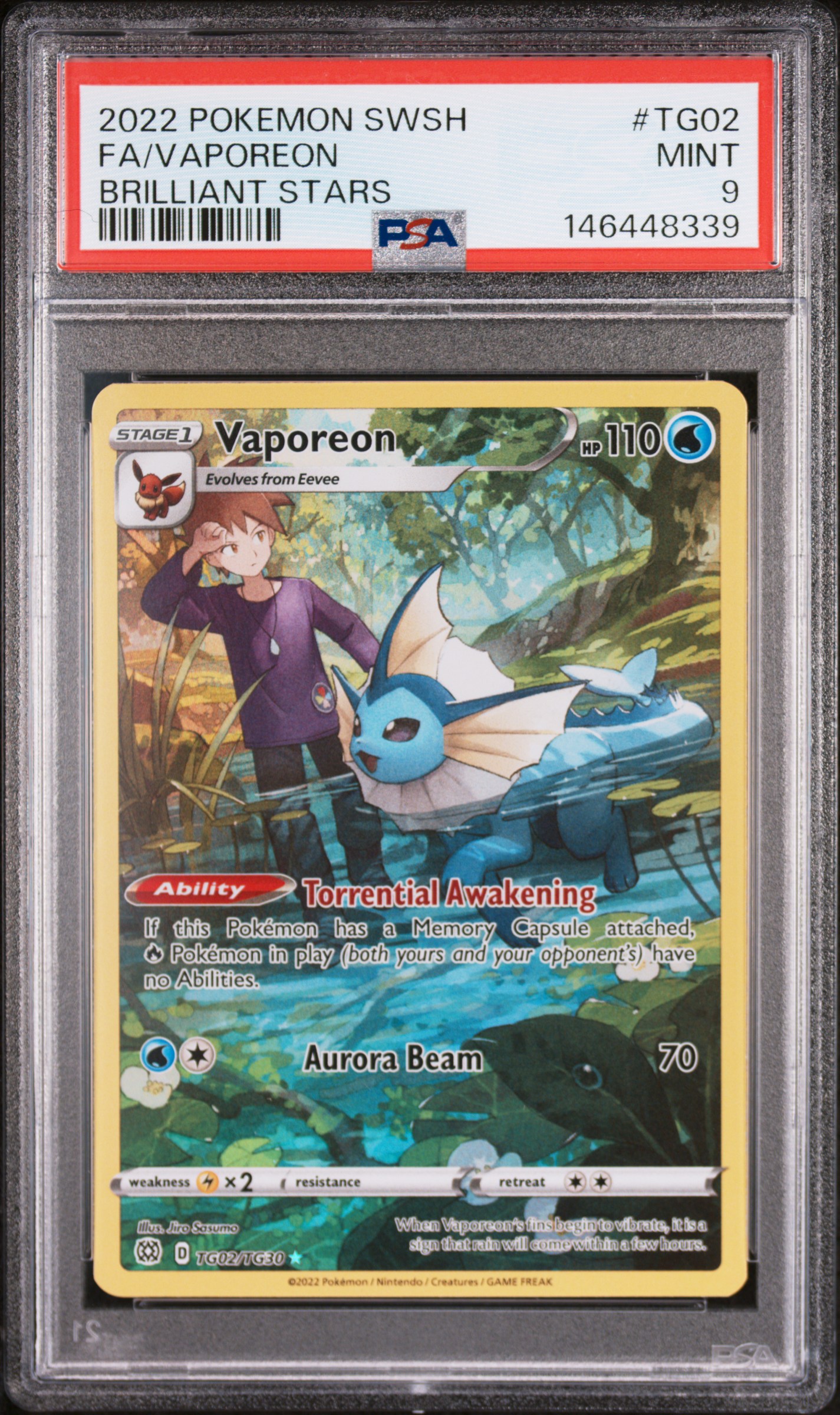 2022 #Tg02 Full Art/Vaporeon PSA 9 Sword & Shield Brilliant Stars