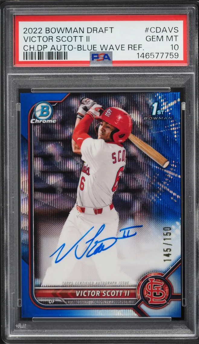 2022 #CDAVS Victor Scott II PSA 10 Bowman Chrome Blue Wave Refractor PROSPECT AUTO /150