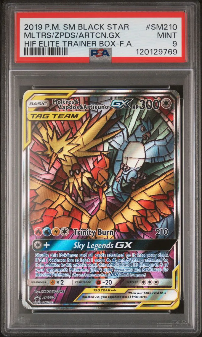 2019 #SM210 Full Art/Moltres & Zapdos & Articuno GX PSA 9 SM Black Star Promo Pokemon