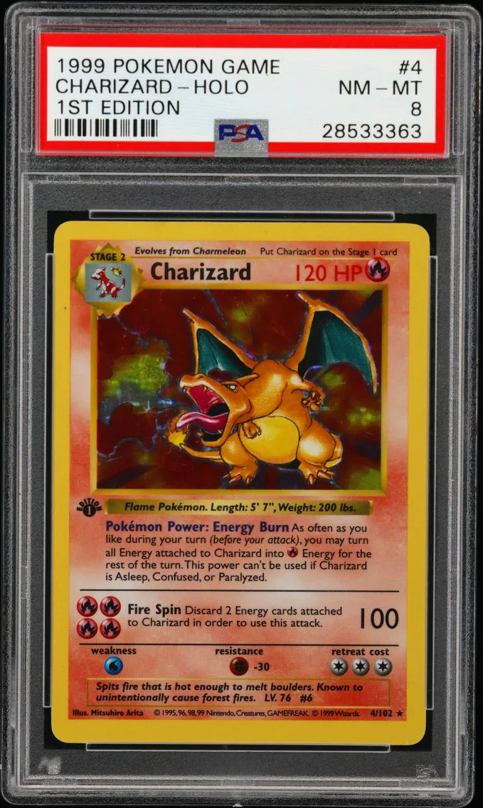 1999 #4 Charizard-Holo 1st Edition PSA 8 Game