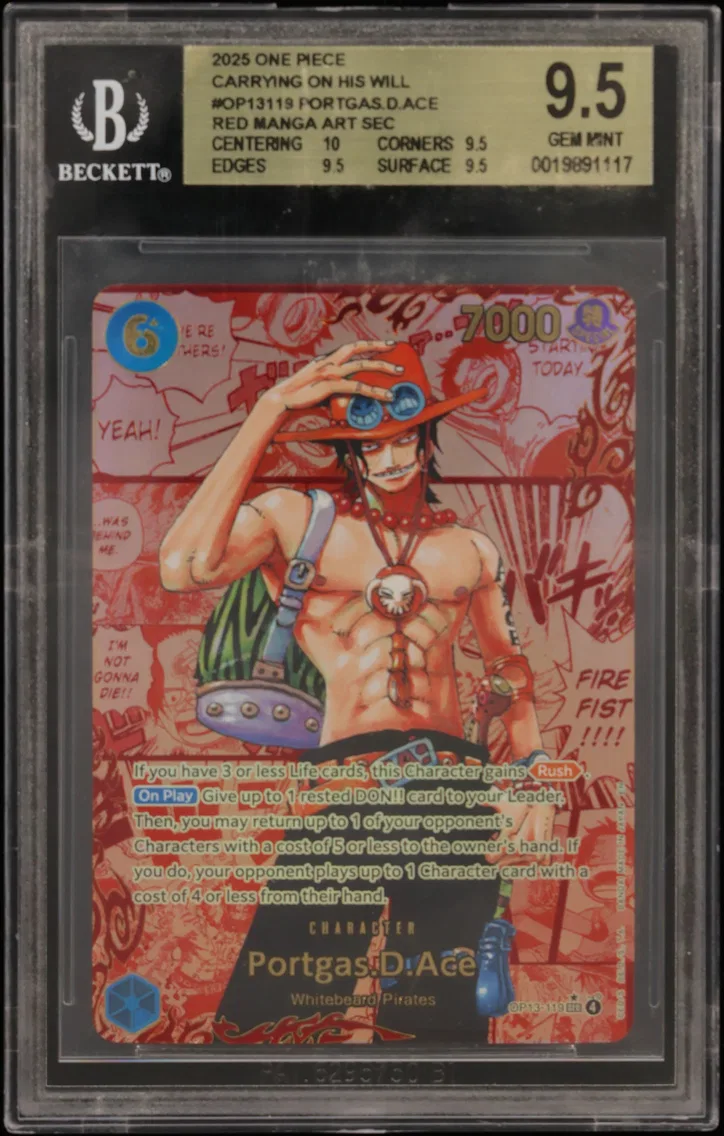 2025 #OP13119 Portgas.D.Ace RED MANGA ART SEC BGS 9.5 One Piece Card Game Carrying on His Will