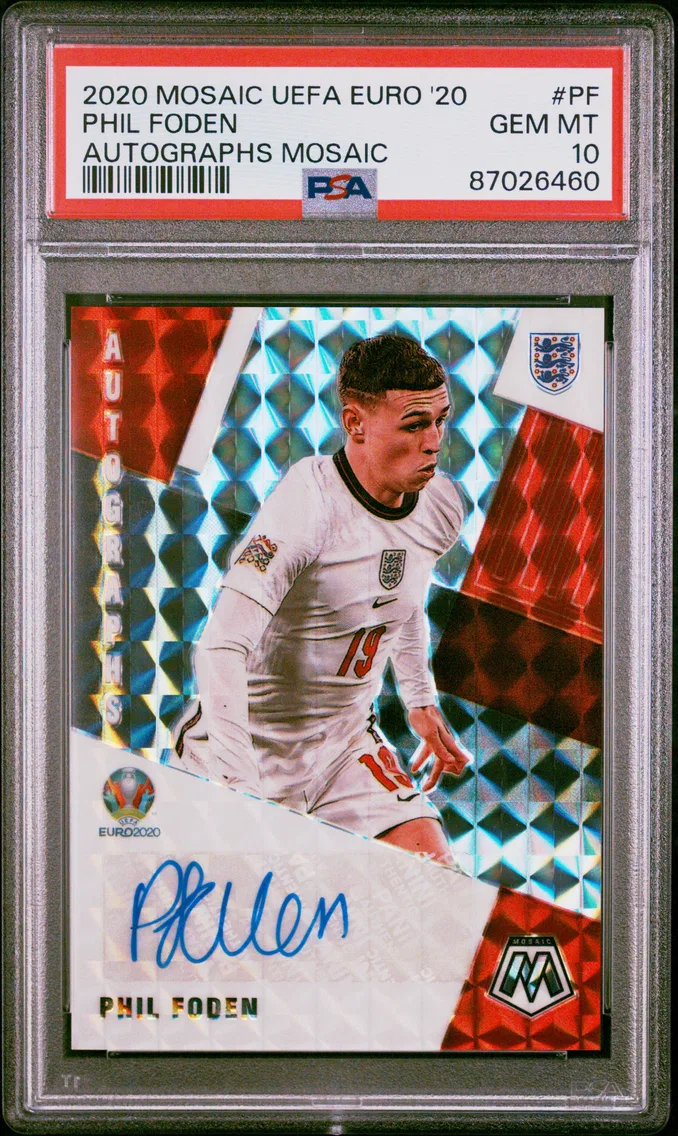 2020 #PF Phil Foden PSA 10 Panini Mosaic UEFA Euro 2020 Autographs Mosaic