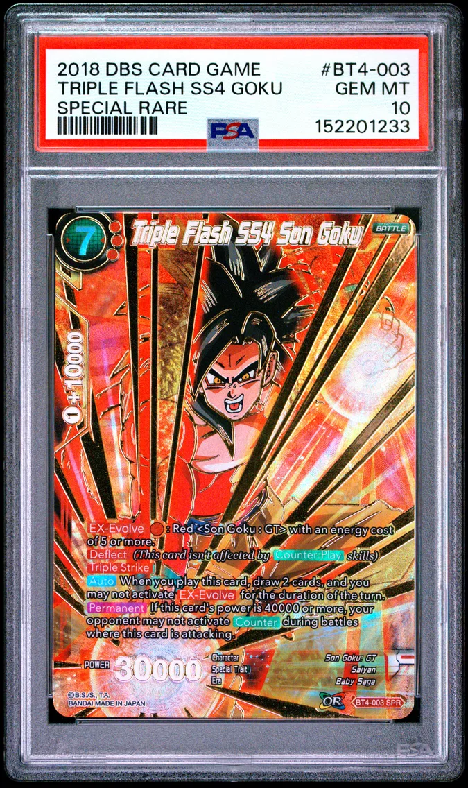 2018 #BT4-003 Triple Flash SS4 Son Goku PSA 10 Dragon Ball Super Card Game Series 4 Colossal Warfare