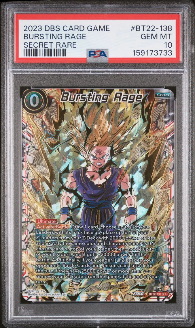 2023 #BT22-138 Bursting Rage PSA 10 Dragon Ball Super Card Game Series 22 Critical Blow