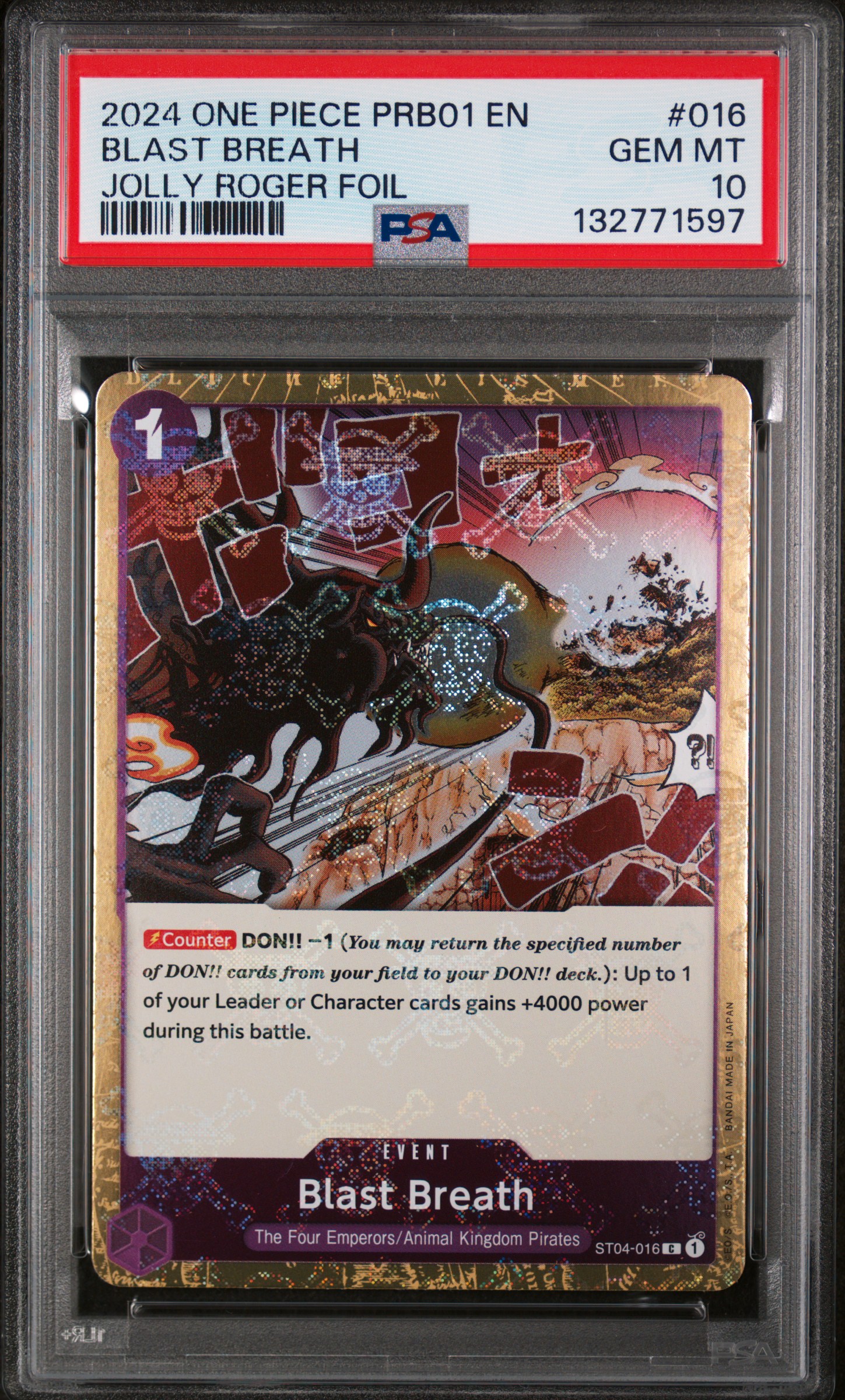 2024 #016 Blast Breath PSA 10 One Piece Prb01-Premium Booster -One Piece Card The Best-