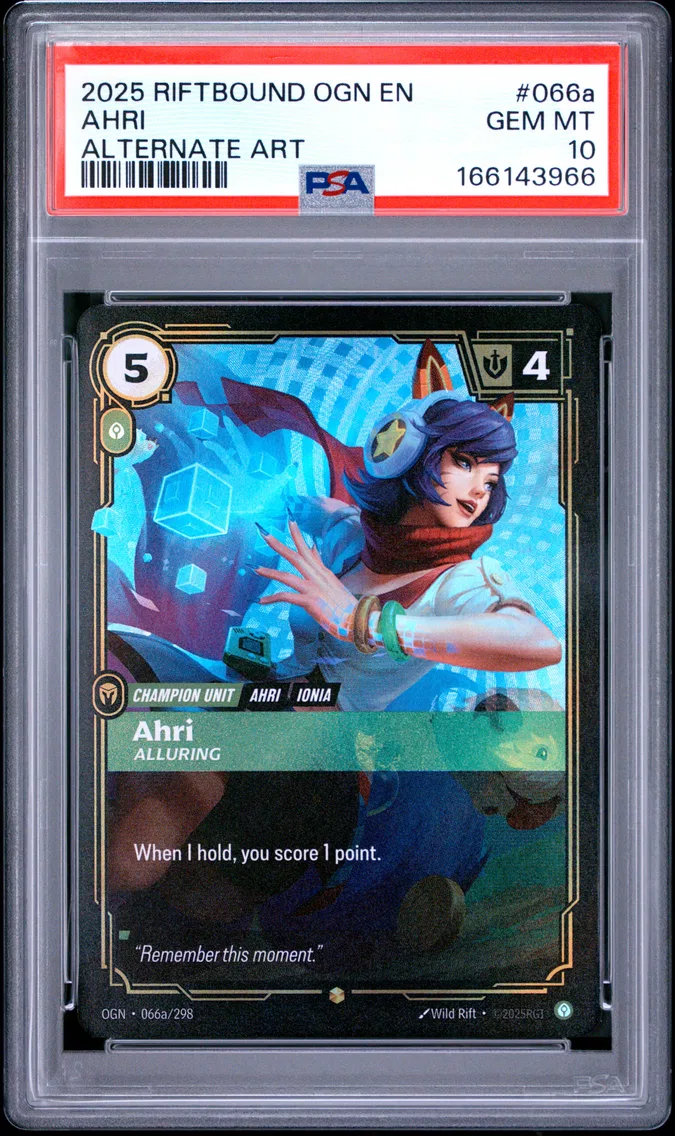 2025 #066a Ahri - Alluring PSA 10 Riftbound: League of Legends Ogn-Origins